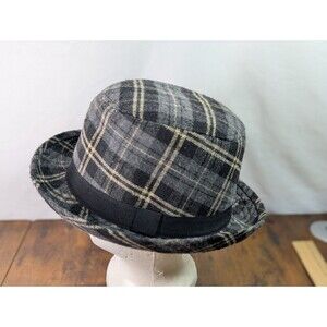 Isenboye Plaid Homburg Fedora Hat Small/Medium Black/Gray/Beige